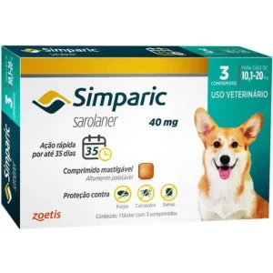 Antipulgas Simparic 40mg Cães de 10,1 a 20 Kg com 03 Comprimidos - ZOETIS