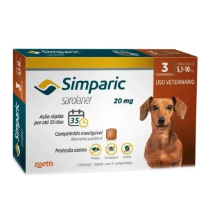Antipulgas Simparic 20mg Cães 5 á 10 Kg com 3 Comprimidos - ZOETIS